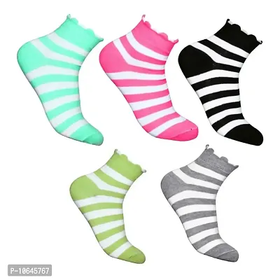 Attractive New Design Multicolor Cotton Self Design Ankle Length Womens Socks (Pack Of 05)