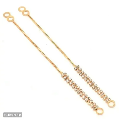 Ear Chain Two Layer Kan Chain Gold Tone Crystal Ear to Hair Accessory for Women+ Free 1 Pair Earchain