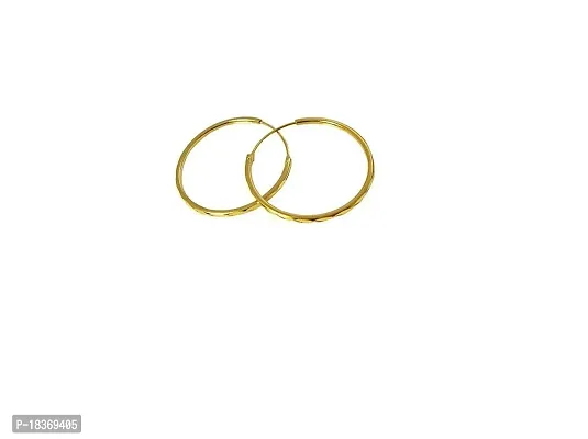 A-One Collection Golden Gold Plated Brass Hoop Bali Earrings, 1-Inch for Women