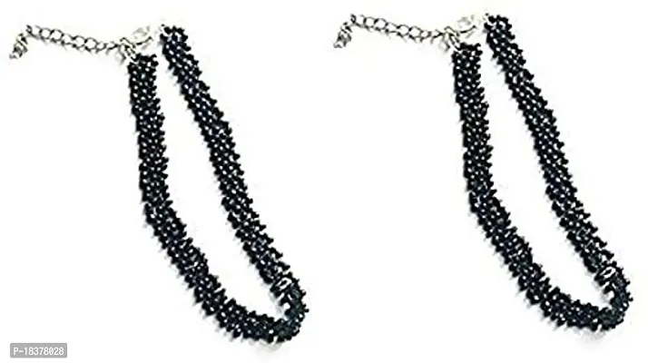 Fashion Accessories Anklet Designer Oxidized Black Beads Silver Latest Traditional Payal Anklet 2 PIECE for Girls-thumb0