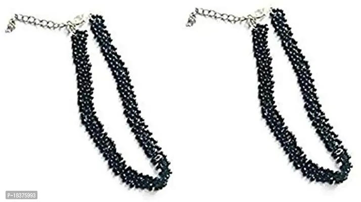 Anklet Designer Oxidized Black Beads Silver Latest Traditional Payal Anklet 2 PIECE for Women and Girls-thumb0
