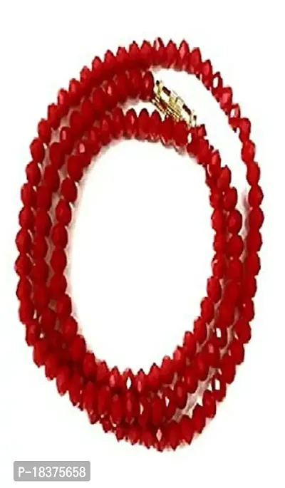 fashion accessories Black Crystal chain Glass stone beads single line chain and mala for women and girls (Red)