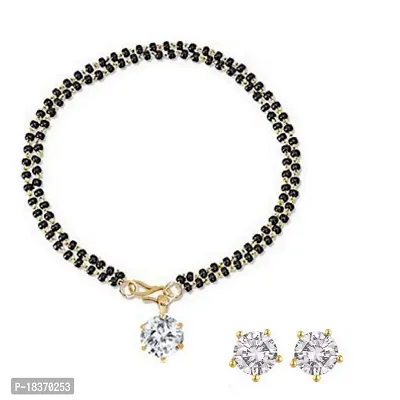 Ankur Imitation Jewellery Gold Plated Brass White American Diamond Hand Mangalsutra Bracelet for Women-thumb0