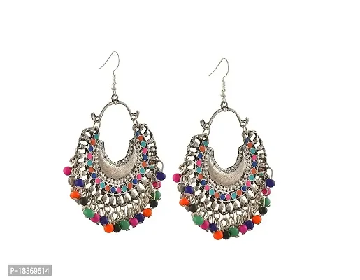 Earring Afghani Chandbali Dangler Hook Earrings Silver Color, For Girls and Women, A-One Collection-thumb0