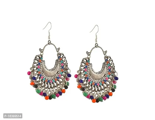 Earring Afghani Chandbali Dangler Hook Earrings Silver Color, For Girls and Women, A-One Collection