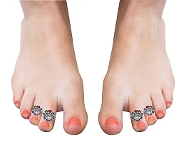 Fashion Accessories Pure Sterling Multi Color Silver Plated Toe Ring Jewelry for Women, Set 2 PCS-thumb2