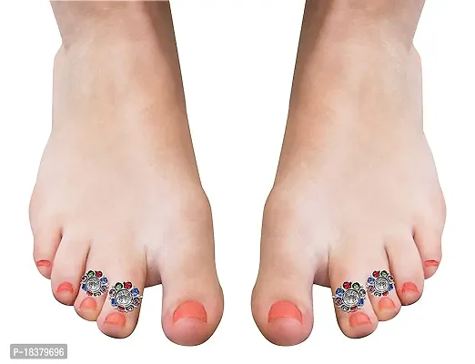 Fashion Accessories Pure Sterling Multi Color Silver Plated Toe Ring Jewelry for Women, Set 2 PCS-thumb3