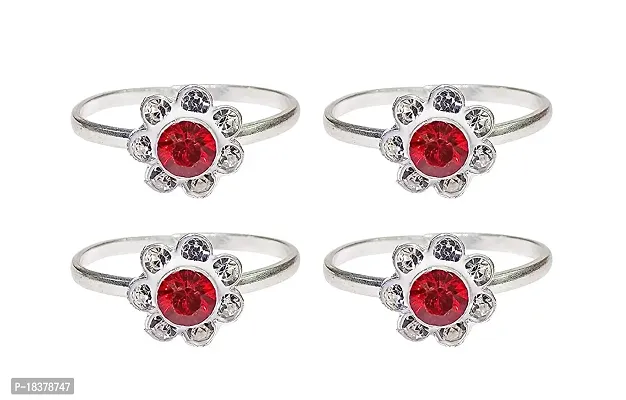 Fashion Accessories Red Colour Silver Plated Toe Ring Jewelry for Women (Set of 2 Pieces)