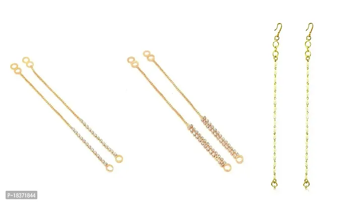 A-One Collection Ear Chain Kan Chain Gold Tone Crystal Ear to Hair Accessory for Girl  Women, SET OF 3 SET A-One Collection-thumb0