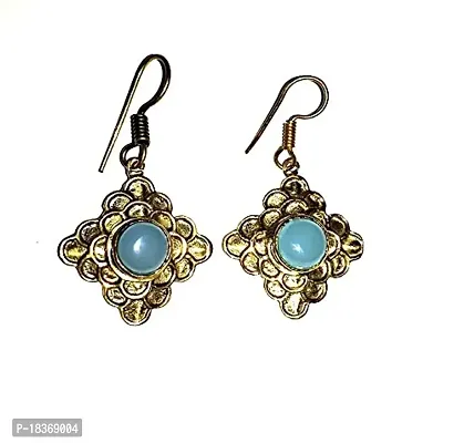 Earring Handmade Oxidized Golden Plated, Lightweight Hook Dangler Cut Work Earrings for Girls. (Grey)-thumb0