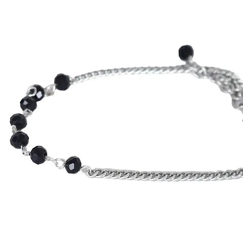 Zurii Pearl Anklet for Girl's(Silver and Black)