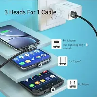 3-In-1 Magnetic Data Fast Charging Cable Black Color 1 M USB Type C Cable (Compatible With Oppo, Mi Redmi, Samsung, Iphone, Vivo, Realme, Black, One Cable)-thumb1