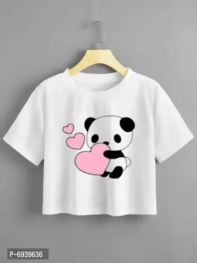 Casual Printed and Solid Round Neck Short Sleeve Cotton Womens Crop Top, Womens Crop Tops, Girls Stylish top, Crops for Women Stylish Latest Heart Panda