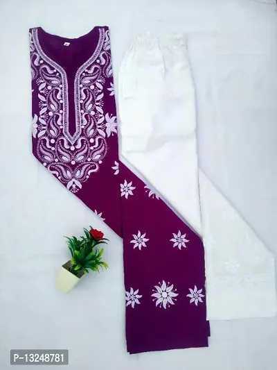 Womens embroidered chikankari kurti with cotton pant-thumb3