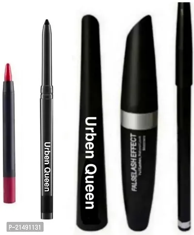 Eyebrow Pencil Black  Liquid EyeLiner  Mascara  KaJal ( 4in1) + lipstick (Set of 5)  (5 Items in the set)