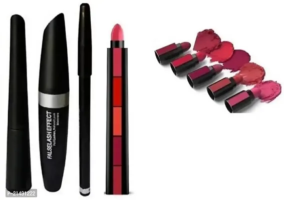 Fab Matte 5 multi shades lipstick + Mascara + eyeliner + eyebrow pencil ( 4 items )-thumb0