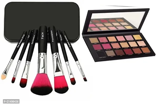 Black Professional Makeup Brushes Set of 7 with Multi Shades Eyeshadow Palette  (8 Items in the set)-thumb0