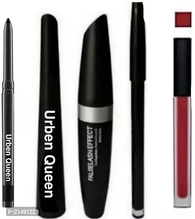 Eyebrow Pencil Black  Liquid EyeLiner  Mascara  KaJal ( 4in1) + lipstick (Set of 5)  (5 Items in the set)