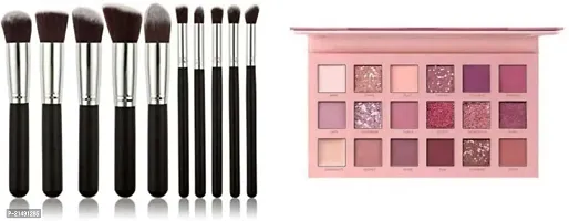 10 Pc Brush set With 18 Shades of Nude Eye shadow