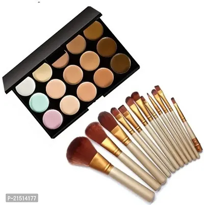 Lorshel 15 color concealer palette +12 brushes set ( 2 items )-thumb0