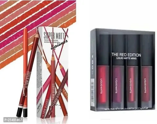 Liquid Red Edition Set Of 4 Lipstick With Super Matte Lipliner 12pc pack