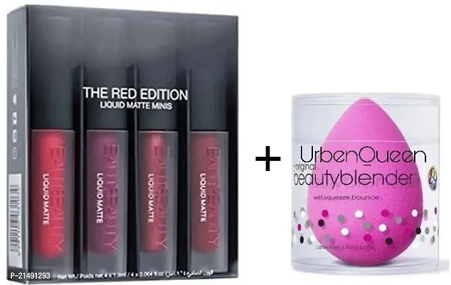Face Blendar + Set of 4 liquid lipstick multicolor (7.6 ml)  (2 Items in the set)