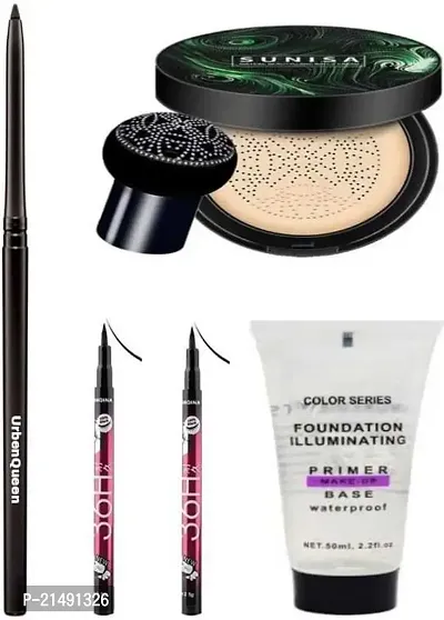 Kajal  Foundation Mushroom Head Air Cushion Waterproof BB Cream Frost Concealer Oil Control Face Make up Foundation  Makeup Base primer  2 pc 36 hours stay eyeliner ( 5 items )-thumb0