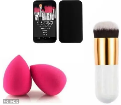 SET OF A SINGLE FOUNDATION BRUSH + SET OF 7 MAKEUP BRUSHES AND 2 PIECE BLENDAR PUFF ( SET OF 4 )