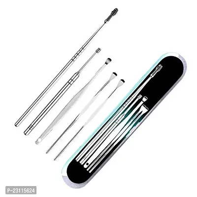 Chiwa Stainless Steel Effective Ear Wax Cleaner Kit with a Storage Box - Set of 5 (Silver) | Remover Tool | Comfortable Ear Wax Picker | Ear Wax Cleaner for Baby and Adults | Hygiene Essentials
