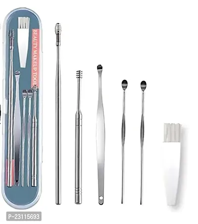 Chiwa Ear Wax Cleaner Resuable Ear Cleaner Earpick Tool Set with Storage Box Ear Wax Remover Tool Kit with Ear Curette Cleaner and Spring Ear Buds Cleaner 6 Pcs Ear Pick with a Storage Box