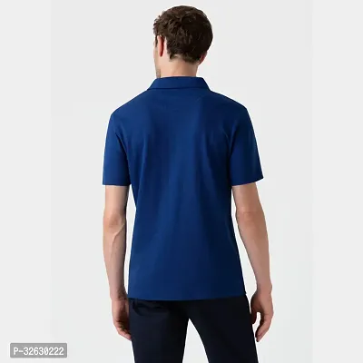 Reliable Navy Blue Polyester Solid Polo Tshirt For Men-thumb2