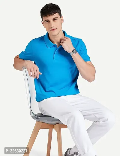 Reliable Blue Polyester Solid Polo Tshirt For Men-thumb0