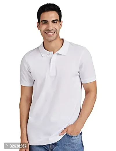 Reliable White Polyester Solid Polo Tshirt For Men-thumb2