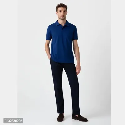 Reliable Navy Blue Polyester Solid Polo Tshirt For Men-thumb0