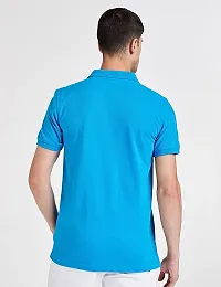 Reliable Blue Polyester Solid Polo Tshirt For Men-thumb1