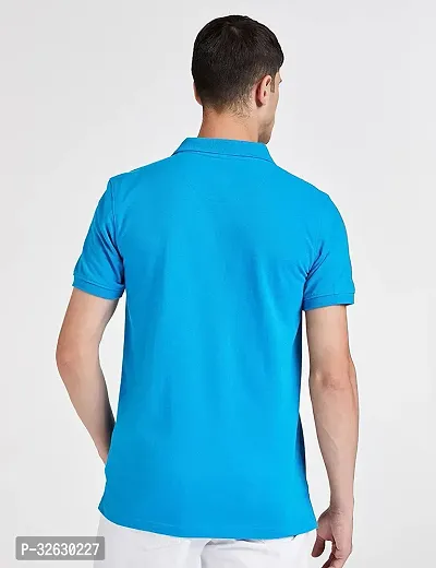 Reliable Blue Polyester Solid Polo Tshirt For Men-thumb2