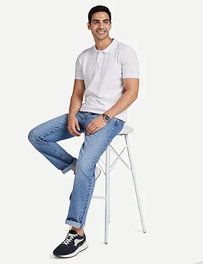 Men's Polo T-Shirt Regular Fit Half Sleeves and Bottom Neck Collar (White)