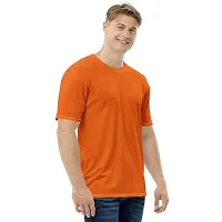 Elegant Orange Polyester Solid Round Neck Tees For Men-thumb3