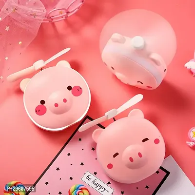 2 in 1 Cute Piggy Mini USB Fan LED Mirror