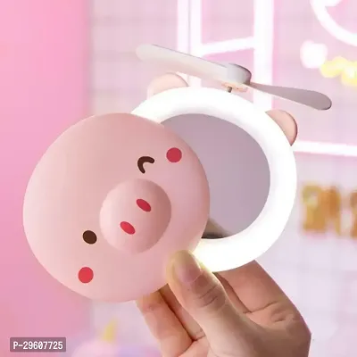 2 in 1 Cute Piggy Mini Cosmetic Fan LED Mirror