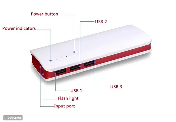 Maximilion 20000Mah _side-in-Red_ 2.0power bank 3usb_fast charging light white