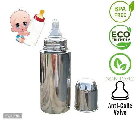 Cleo Max Baby Feeding Bottle Stainless Steel for Kids Steel Feeding Bottle for Milk.Zero Percent Plastic No Leakage with Internal(pack of 1item)