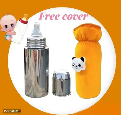 Cleo Max Baby Feeding Bottle Stainless Steel for Kids Steel Feeding Bottle with Orange cover for Milk. Zero Percent Plastic No Leakage-thumb0