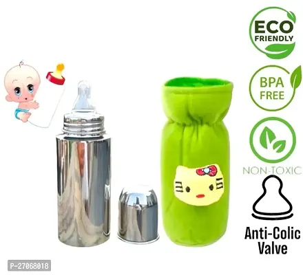 Cleomax Baby Feeding Bottle Stainless Steel , Baby milk bottle for Kids Steel Feeding Bottle for Milk. Zero Percent Plastic No Leakage with Internal(pack of two item) Free Cover