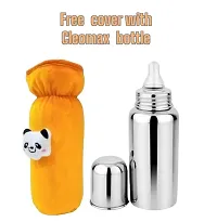 Cleo Max Baby Feeding Bottle Stainless Steel for Kids Steel Feeding Bottle with Orange cover for Milk. Zero Percent Plastic No Leakage-thumb1