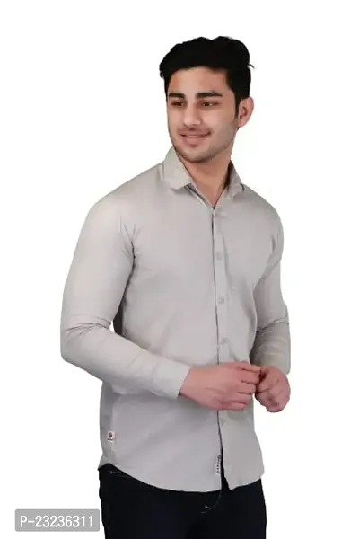 PODGE Slim Fit Twill Fabric Light Grey Color Mens Shirt(PDMS-501)