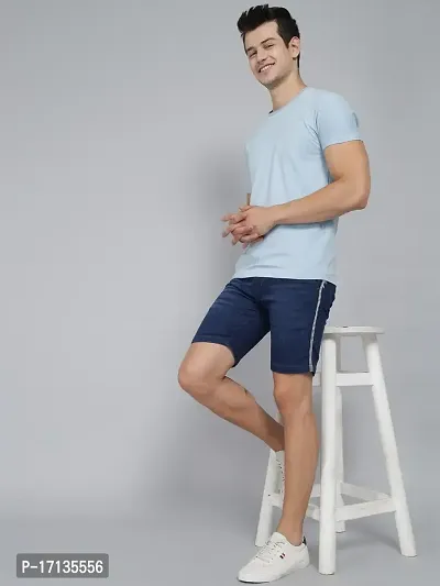 PODGE Stylish Blue Denim Solid 3/4th Shorts For Men-thumb3