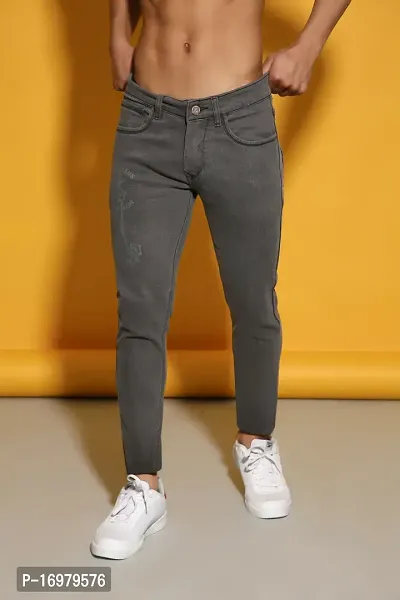 PODGE Stylish Grey Denim Solid Mid-Rise Jeans For Men-thumb0