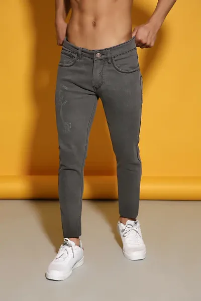 M.Weft Stretchable Slim Fit Dark Grey Color Jeans for Men
