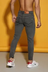 PODGE Stylish Grey Denim Solid Mid-Rise Jeans For Men-thumb1